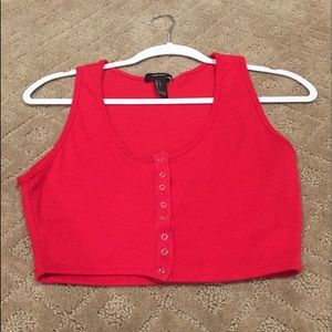 Forever 21 Red Button Up Cropped Tank
